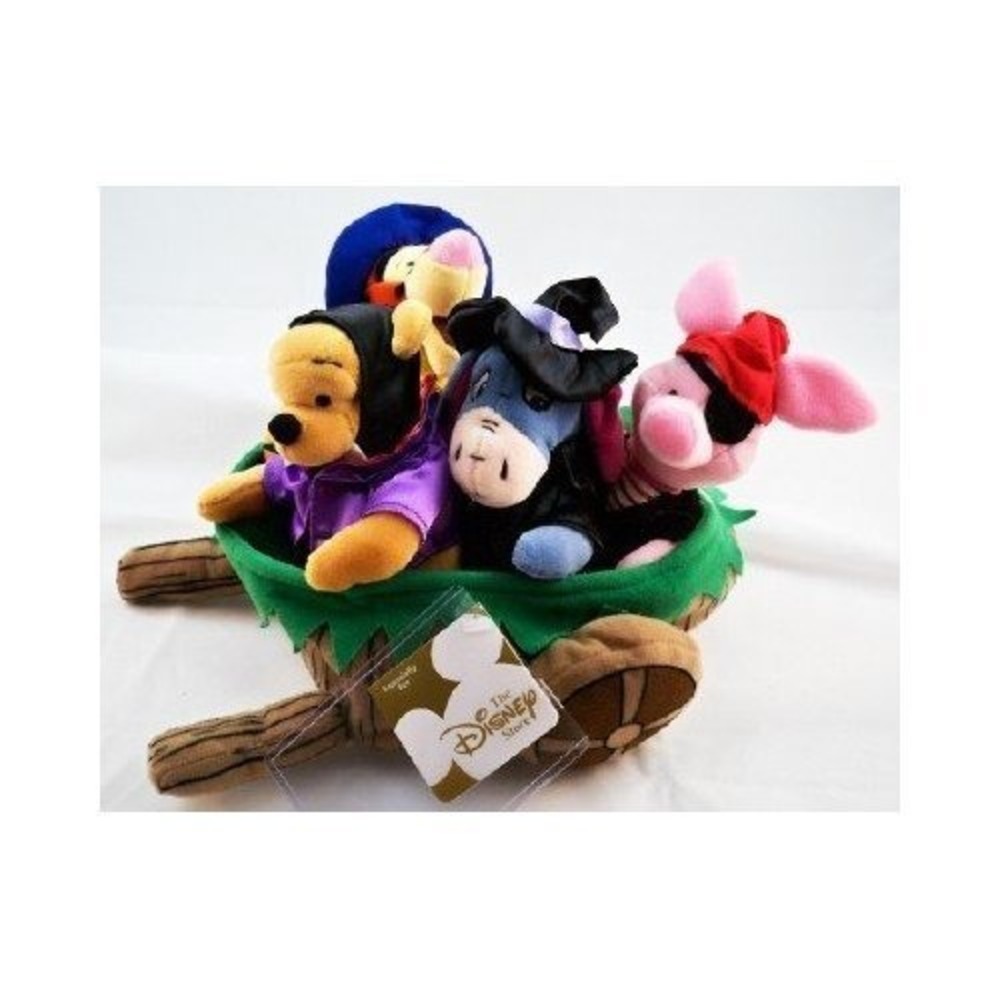 Disney Store Winnie the Pooh Halloween Wheel barrel Mini Bean Bag Set-Beanie NEW